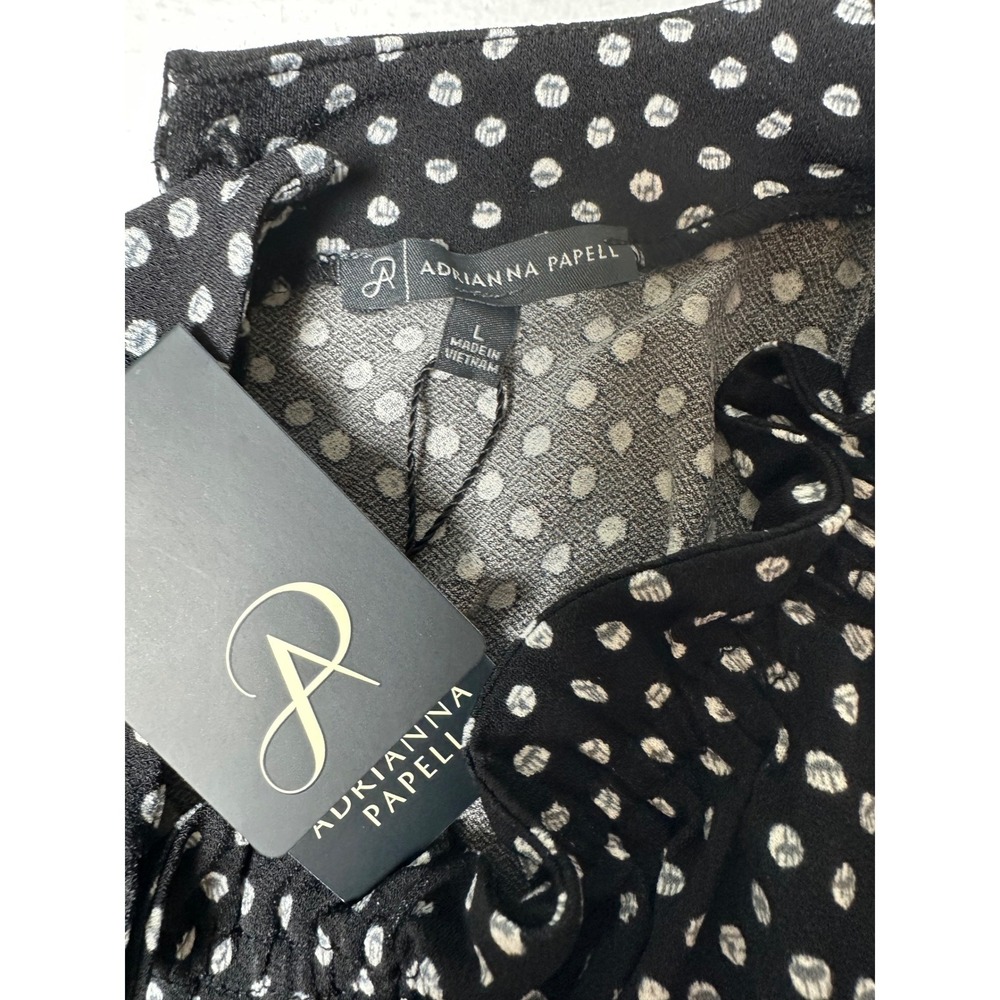 Adrianna Papell Polka Dot Flutter Sleeve Blouse Black White Ruffle Neck NWT L - Picture 4 of 7